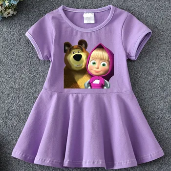 

Girls Party Dress Children Masha & Bear Cartoon fall Cute Round Neck Short Sleeve Dress Baby Girls kids Clothes dress for girl