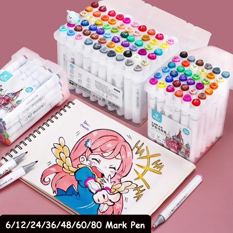 

Sharkbang 6/12/24/36/48/60/80 Double Headed Watercolor Mark Pen Set Drawing Art Pen Painting Sketch Art Marker Stationery