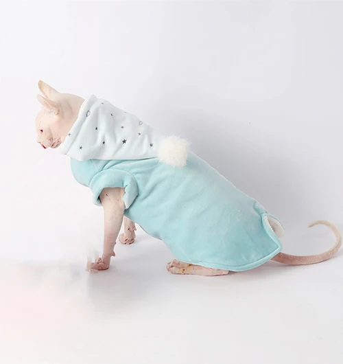 Безволосая Одежда для кошек зимняя теплая одежда для домашних животных двойная утолщенная бархатная двухногая куртка с капюшоном для кошек - Цвет: Синий