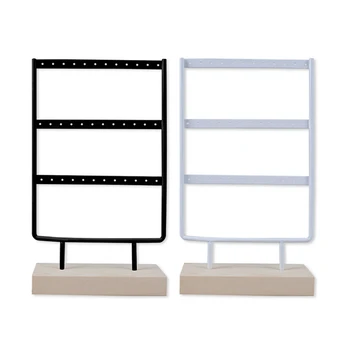 

2 Pcs 3 Tier 36 Holes Wooden Earrings Jewelry Organizer Display Holder Stand Earrings Necklace Rack, Black & White