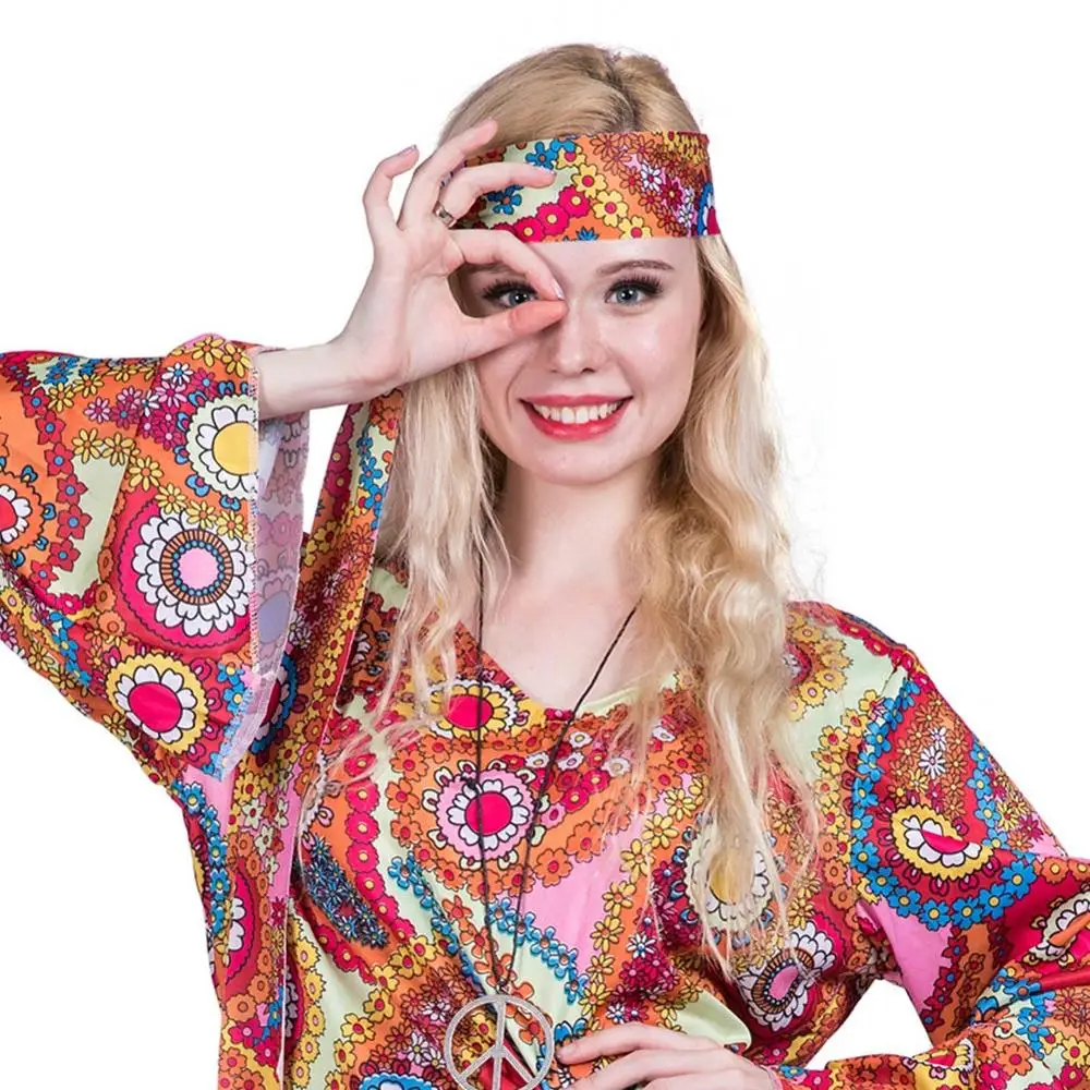 Ретро 60s 70s хиппи косплей карнавальный костюм Хэллоуин нарядное платье тема