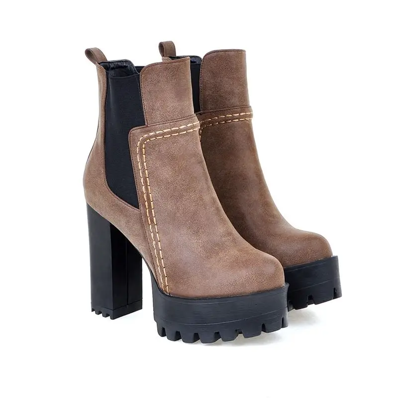 

new arrive winter warm restoring ankle boots high quality pu nubuck leather thick high heels round toe women boots uik 2019