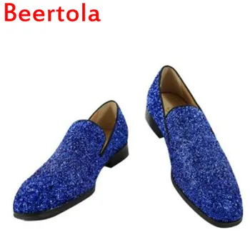 

Luxury Men's Walking With Bling Sequin Cloth Casual Flats Men Espadrilles Designers Round Toe Chaussures Two Style Big Size