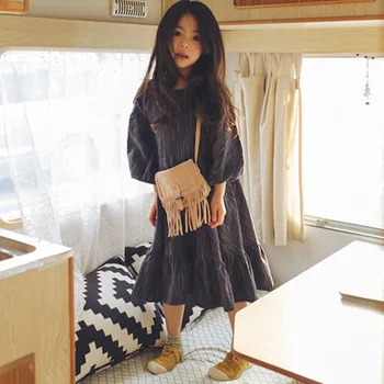 

YourSeason 2020 Spring Autumn Girls Striped Black Dresses Cotton And Linen Baby Girl Lantern Sleeve Comfortable Dress Clothes