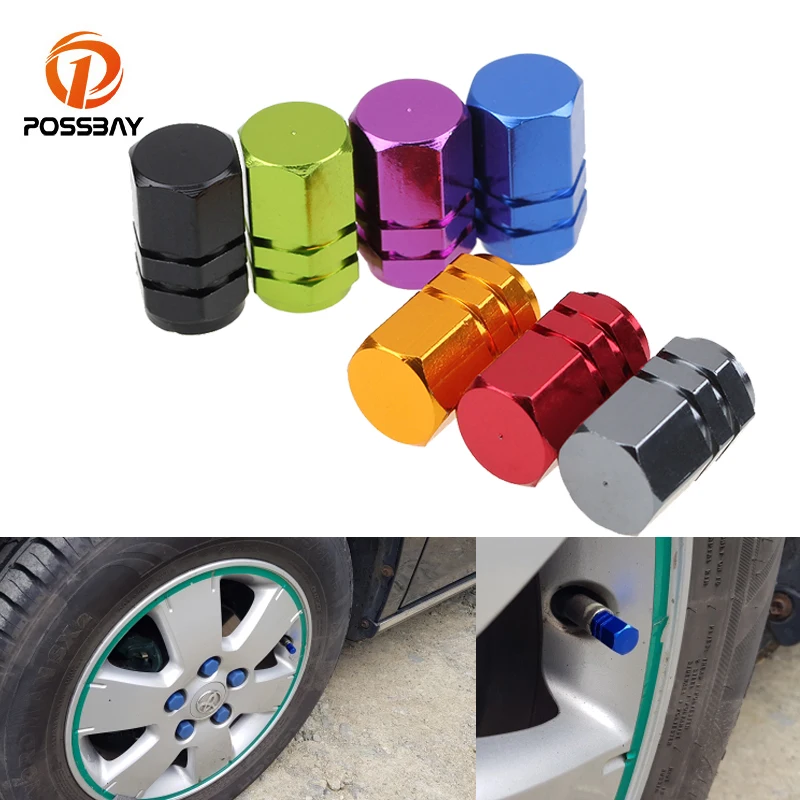 Автомобильная алюминиевая крышка клапана автомобиля POSSBAY 4 шт./компл.|wheel tire valve