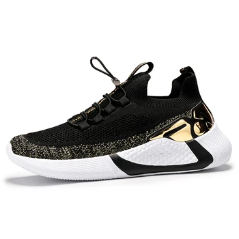 

Trendy Wild Flying Woven Platform Casual Shoes Breathable Lightweight Running Shoes Wear-resistant Lace-up Sneakers Men