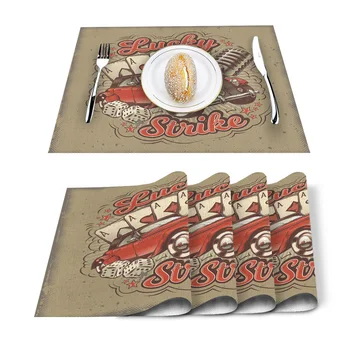 

Car Poker Sound Mai Retro Dice Cartoon Placemat Washable Cotton Linen Table Cloth Pad Mat Rectangle Placemats Heat Resistant