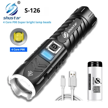 Super Heldere 4 Core P90 Led Zaklamp Met Display Waterdichte Outdoor Verlichting Apparatuur 4 Verlichting Modi Ondersteuning Zoom Super Heldere 4 Core P90 Led Zaklamp Met Display Waterdichte Outdoor Verlichting Apparatuur 4 Verlichting Modi Ondersteuning Zoom