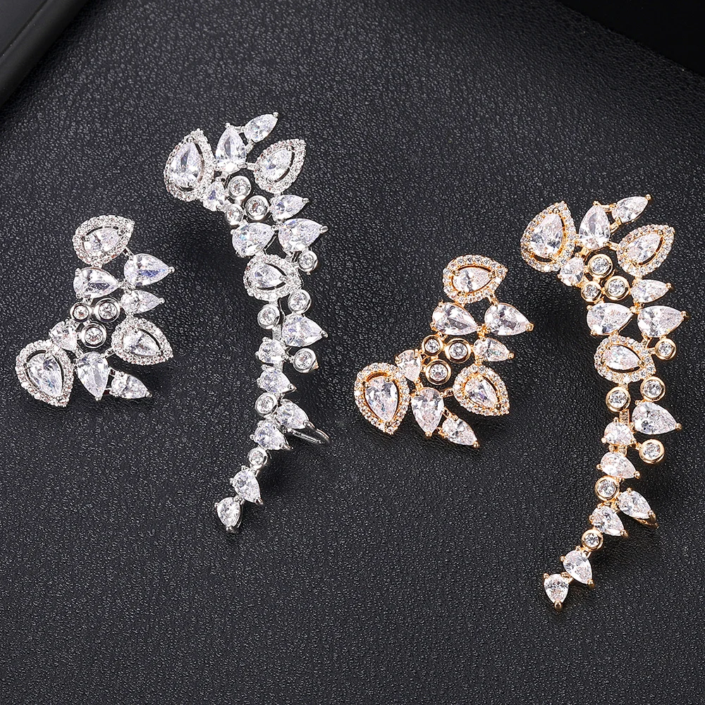 Janekelly Роскошные романтические шикарные асимметричные серьги полный Mirco украшенное кубическими камнями циркон женские свадебные серьги Модные ювелирные изделия
