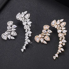 Janekelly Роскошные романтические шикарные асимметричные серьги полный Mirco украшенное кубическими камнями циркон женские свадебные серьги Модные ювелирные изделия