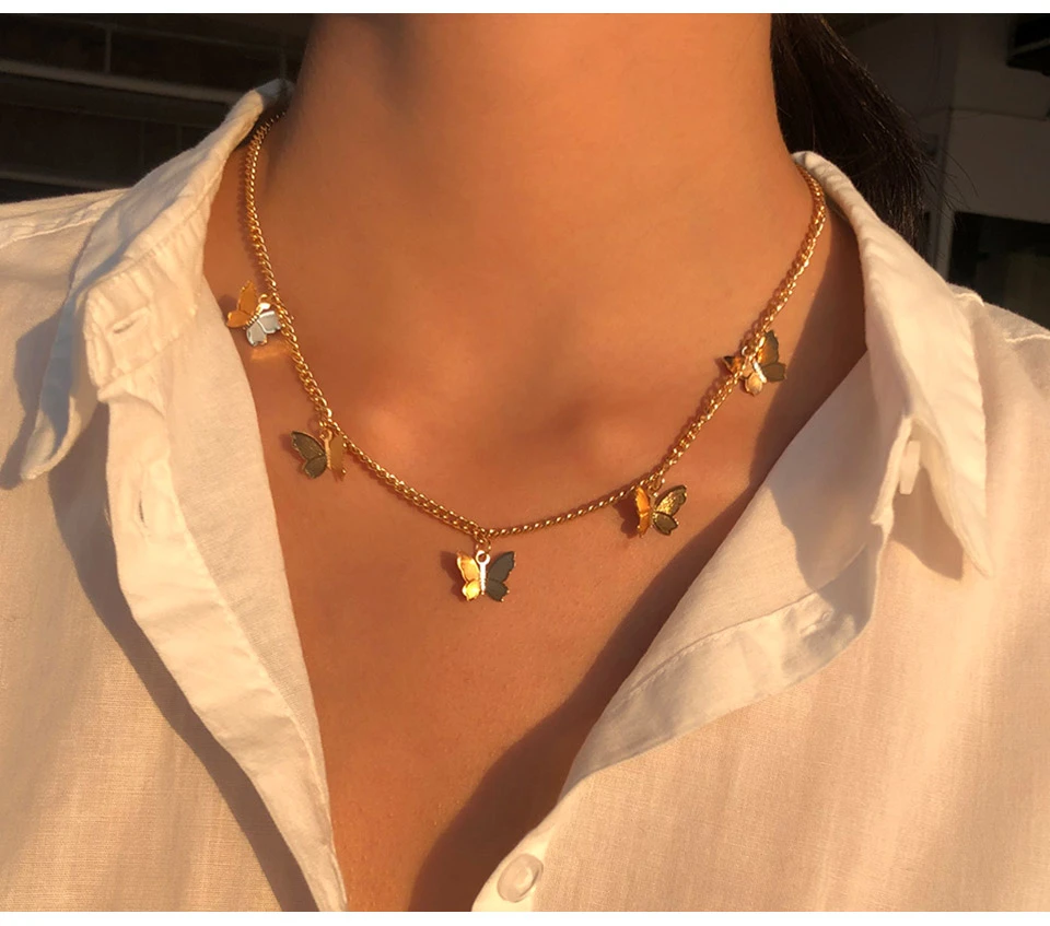 Cute Star Butterfly Choker Necklace For Women Gold Chain Neck Statement Collar Chains Chocker Shining Female Choker Jewelry