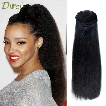 

DIFEI Heat Resistant Synthetic yaki Straight Hair With Two Plastic Combs Ponytail Extensions black afro ponytail hair