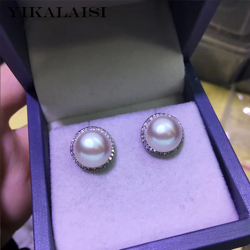 purple YIKALAISI, 925 пробы, серебряные ювелирные изделия, жемчужные серьги,, натуральный жемчуг, ювелирное изделие, 10-11 мм, серьги-гвоздики для женщин - Цвет камня: purple