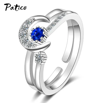 

Adjustable Crystal Moon Shape 925 Sterling Silver Bridal Sets Rings For Women Promise Wedding Engagement Ring Jewelry