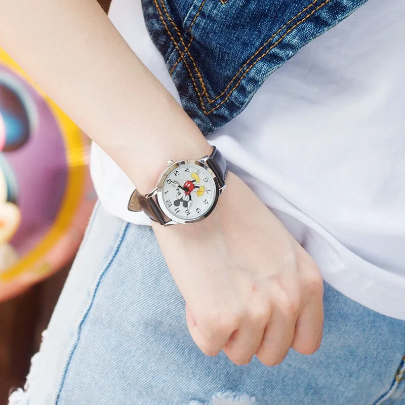 Оригинальные женские кварцевые часы Disney круглые с подлинным Микки Маусом для