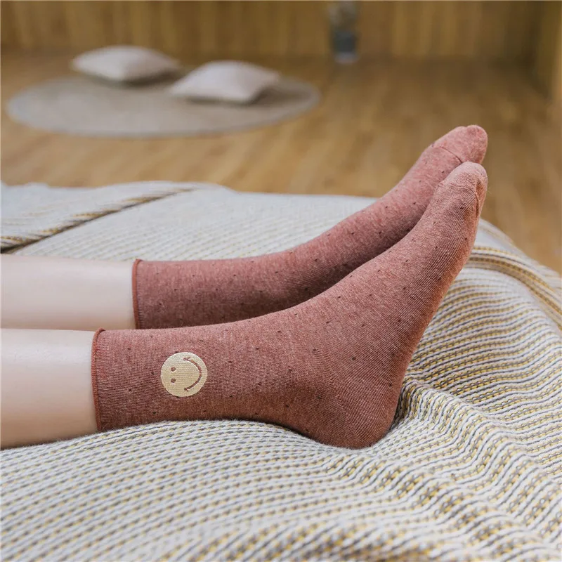 Dreamlikelin Harajuku, уличная одежда, женские носки, принт со смайликом, Хлопковые женские носки на осень и зиму