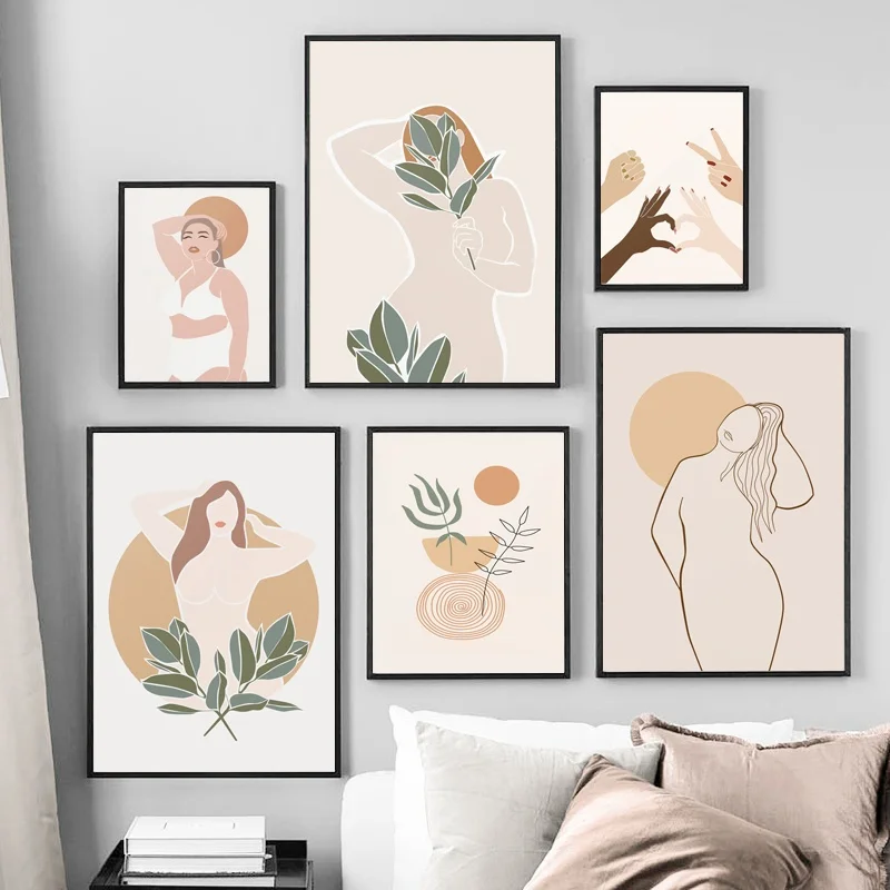 

Abstract Plant Leaf Busty Woman Nude Wall Art Canvas Painting Nordic Posters And Prints Boho Wall Pictures For Living Room Decor