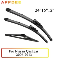 Wiper Front & Rear Wiper Blades Set For Nissan Qashqai J10 2006 2007 2008 2009 2010 2011 2012 2013 Windshield Wiper 24"+15"12" 1