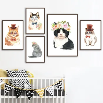 

Cute Cat With Hat Kitty Wall Art Canvas Painting Nordic Posters And Prints Cartoon Wall Pictures For Living Room Decor