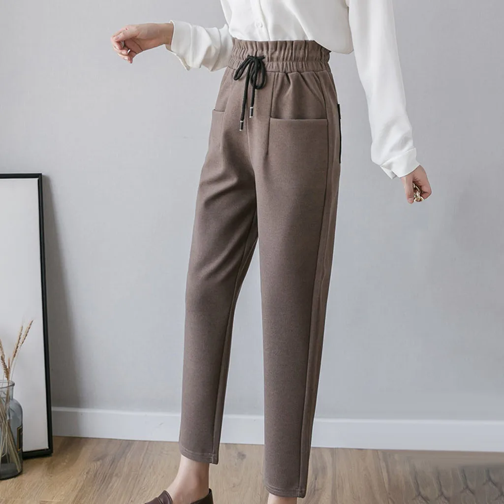 Женский деловой костюм с карманами Элегантные зимние шаровары эластичным поясом
