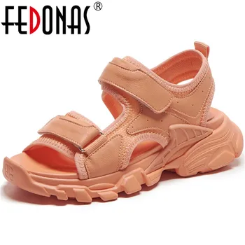 

FEDONAS Comfortable Elegant Hook&Loop Sandals For Women Genuine Leather Platforms Flats Summer Working Office Lady Shoes Woman