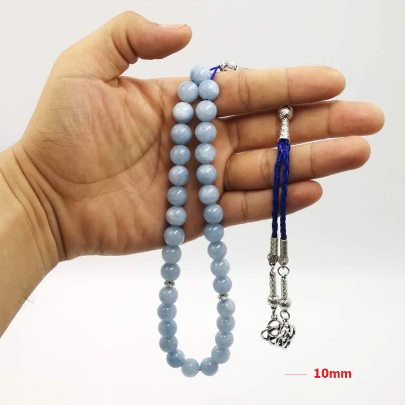 Натуральный Камень Аквамарин tasbih Роскошные браслеты мужские misbaha специальный подарок для мусульманских 33 45 66 99 молитвенные бусины ислам браслеты