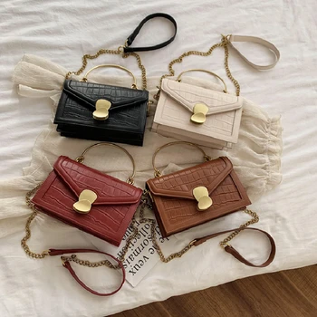 

Iron Shoulder Handle PU Leather Crossbody Bags For Women 2020 Shoulder Messenger Bag Female Small Chain Handbags and Purses