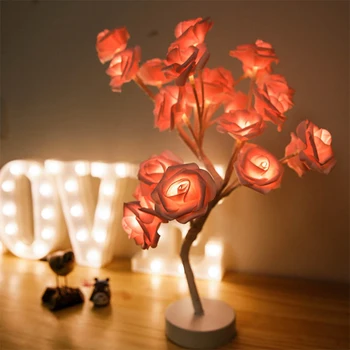 

LED Table Lamp With USB Port And Battery Rose Flower Tree Night Lights Bedside Lamp Home Decoration For Living Room
