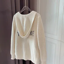 Хлопок женский бежевый простой стиль вязанные толстовки свитер кардиган особенности сзади с буквами