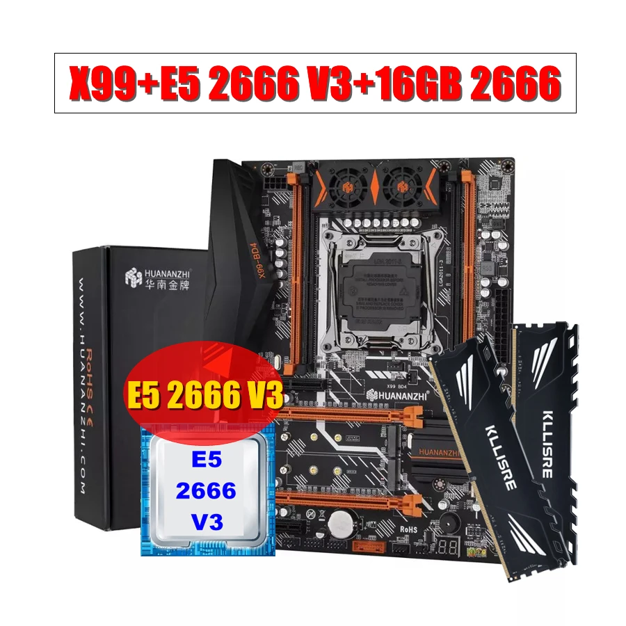 Комплект материнской платы HUANANZHI X99 комплект XEON E5 2666 V3 2*8G DDR4 NON-ECC память NVME USB3.0 ATX |