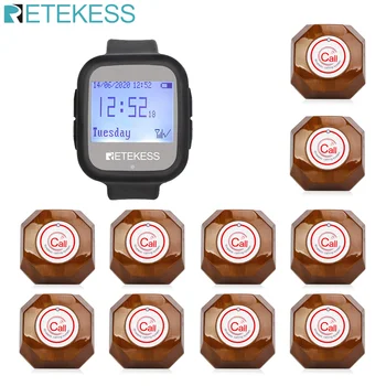 

Retekess Wireless Calling System Watch Receiver+10 Call Buttons Pager Restaurant Equipment For Fast Food Cafe factory Pager
