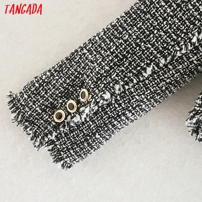 Tangada Женские Ретро клетчатые твидовые пиджаки с кисточками короткие стильные пуговицы с длинным рукавом офисные женские топы CE198