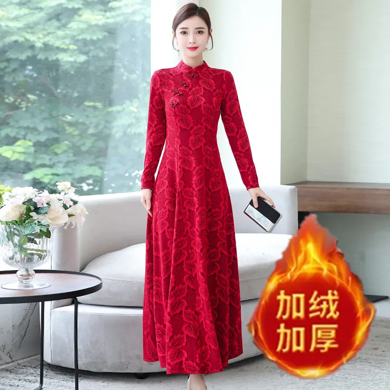 

2019 Autumn And Winter New Style Knitted Jacquard Retro Dress Chinese-style Improved Cheongsam Chinese Style Slim Dress Women's
