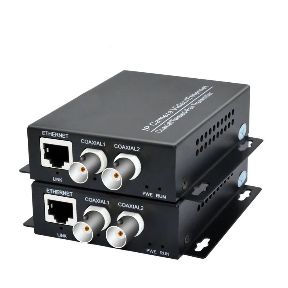 

One Pair 2 Channel Ethernet IP Extender Over Coax EoC Coaxial Cable HD Network Transmission Extender for Security CCTV Cameras