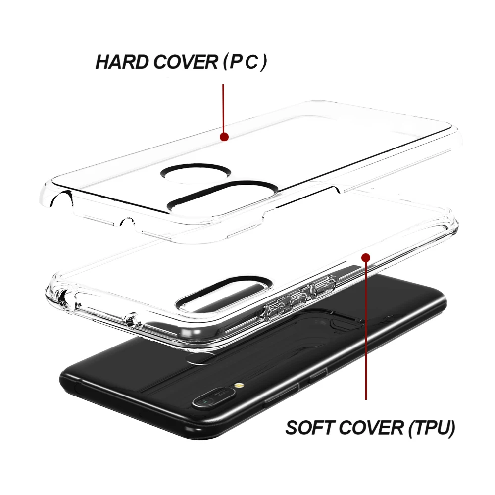 For Huawei Y6 2019 Y6 Pro 2019 Y6 Prime 2019 Cover Transparent Soft TPU Hard PC 5
