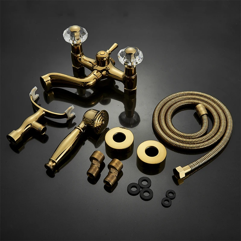 Telephone Style Golden Waterfall Bathtub Faucet Bathroom Brass Bath Faucets Waterfall Rotatb Spout Hot&Cold water Shower tap set 5