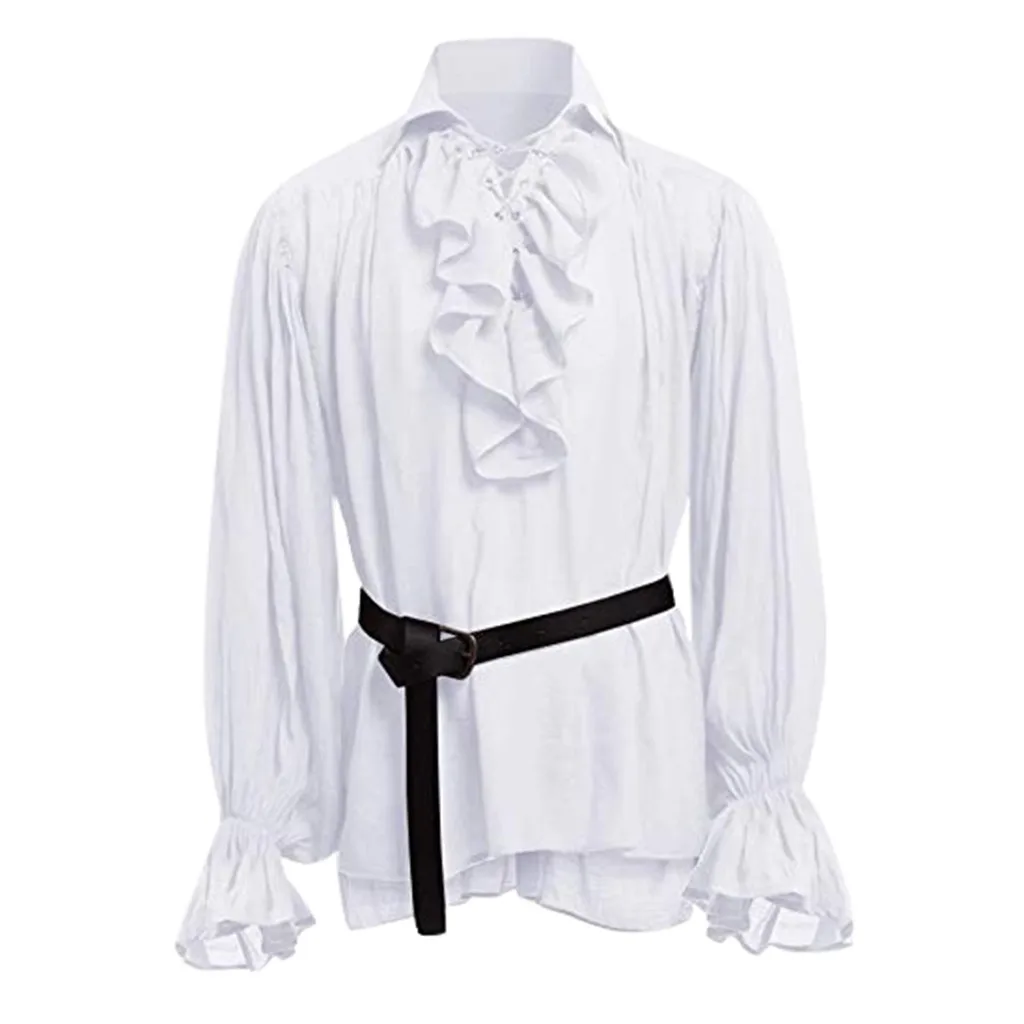 Средневековый Ренессанс шнуровка мужские рубашки повязки с длинным рукавом винтажная средневековая рубашка Готический человек блузка