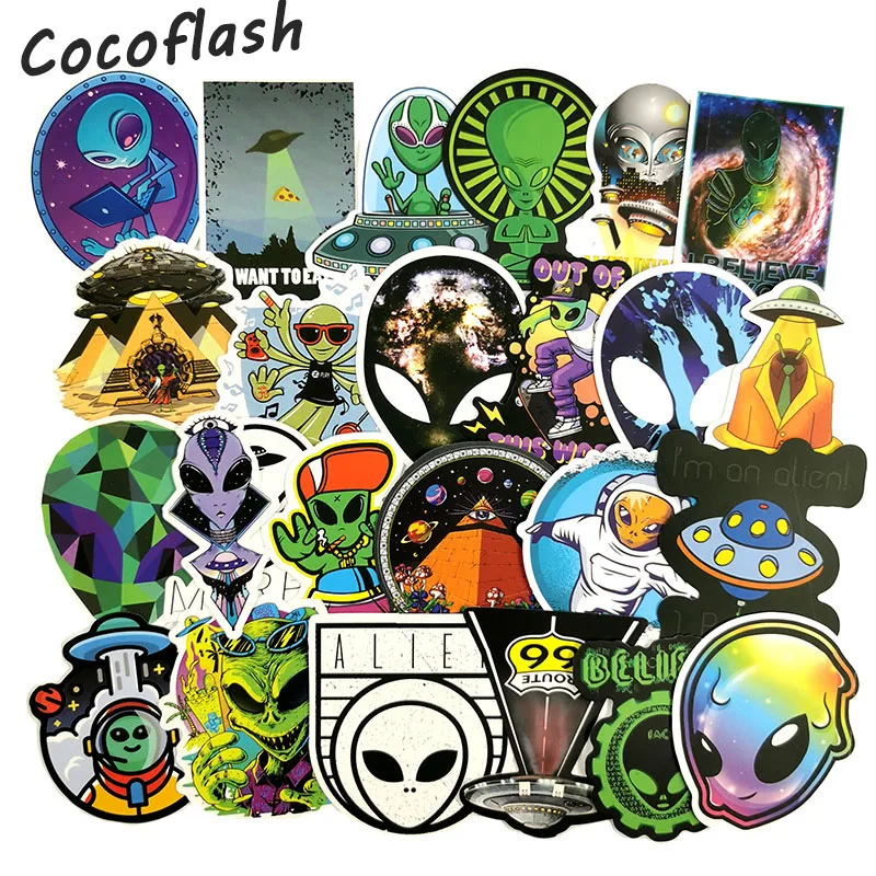 50 PCS Outer Space Sticker UFO Alien Astronaut Rocket Cartoon Stickers Gifts Toys for Children DIY Skateboard Laptop Car Phone