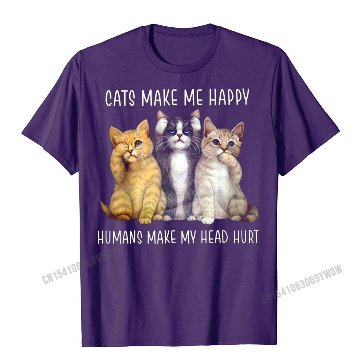 Wholesale Male Top T-shirts Casual Party T Shirt 100% Cotton Short Sleeve Street Tees Round Neck Top Quality Cats make me happy Humans make my head hurt hoodie__437 purple