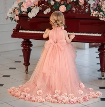 

Peach Pink Fashion Toddler Princess Flower Girl Dresses Bow Pleat Communion Birthday Pageant Robe De Demoiselle