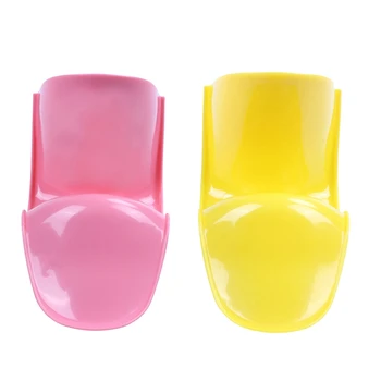 

2Pc 1/6 Dollhouse Miniature Furniture Plastic "S" Shape Chair Yellow & Pink
