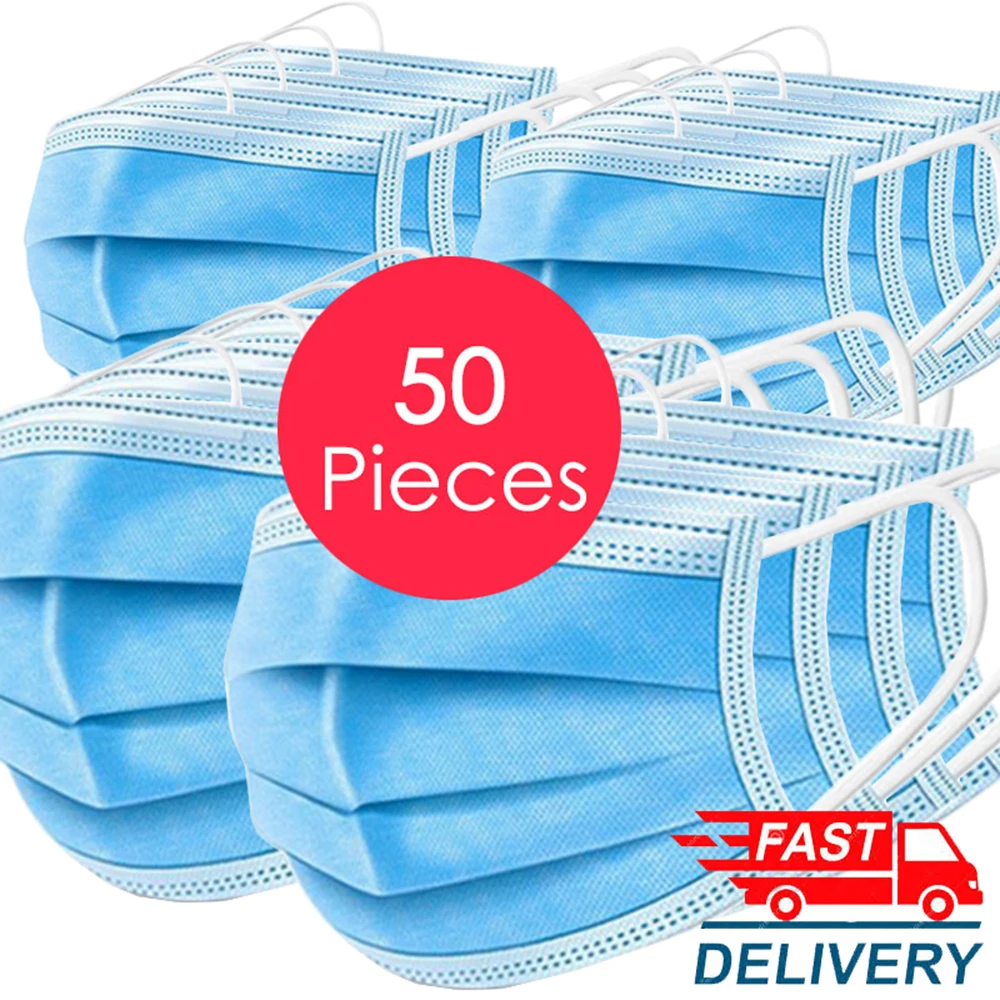 

In stock ! High Quality 50 PCS Non Woven Disposable Face Mask 3 Layers Earloop Anti-Dust Face Masks Disposable Mouth Mask