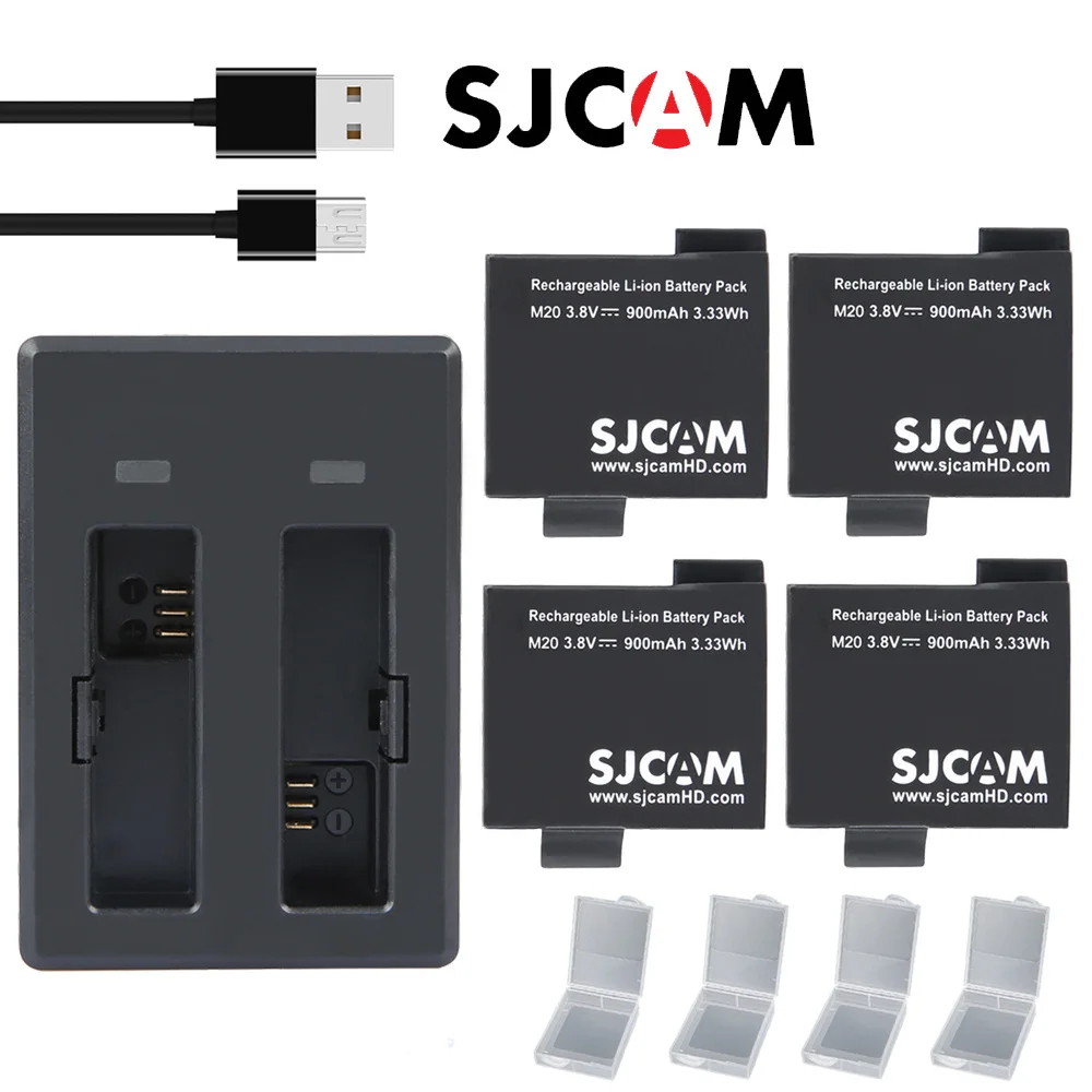SJCAM M20 3,8 в 900 мАч 3.33Wh литий-ионный аккумулятор черный для SJCAM M20 батареи Аксессуары для спортивной камеры - Цвет: 4pcs n charger
