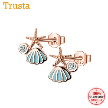 

Trustdavis Authentic Minimalist 925 Sterling Silver Sweet Shell Starfish CZ Stud Earrings For Women Wedding Party Jewelry YQ164