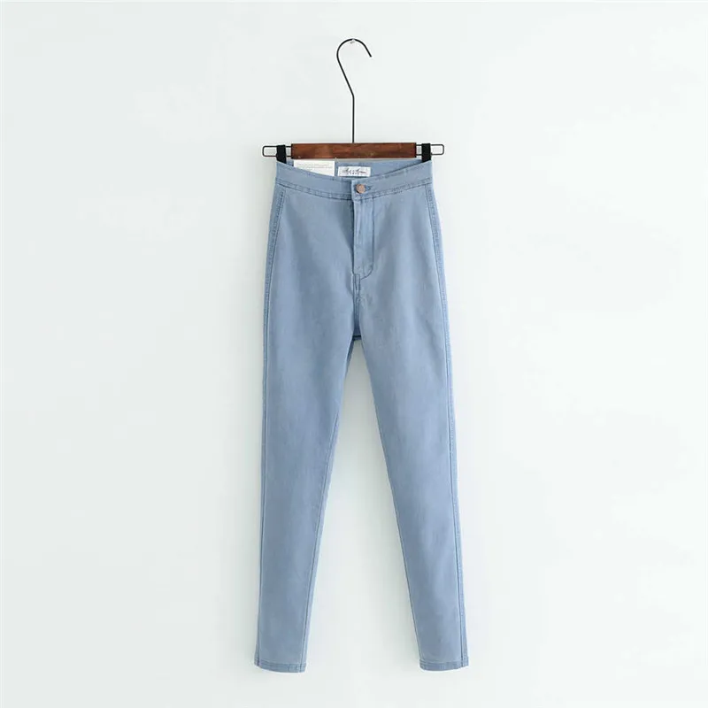 light blue Женские обтягивающие джинсы для осени, брюки с высокой талией, длинные женские повседневные Стрейчевые джинсы-карандаш, женские весенние брюки, брюки - Цвет: light blue