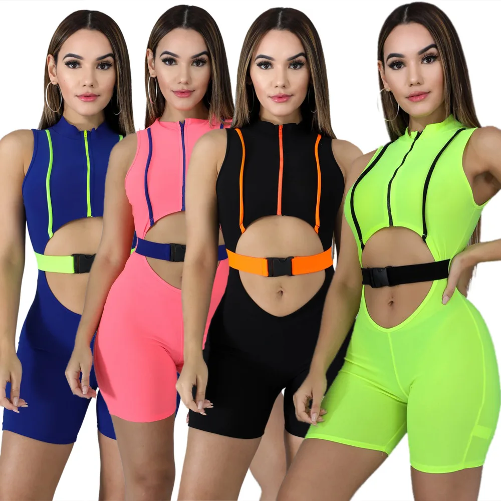

2019 Summer rompers womens jumpsuit bodycon sexy bodysuit sleeveless patchwork hollow out playsuits overalls combinaison femme
