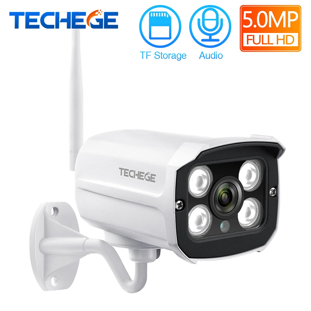 Techege Super HD 5MP IP Camera Wifi CCTV Audio Email Alert Outdoor Wireless Surveillance Onvif Video Security Camera TF Card
