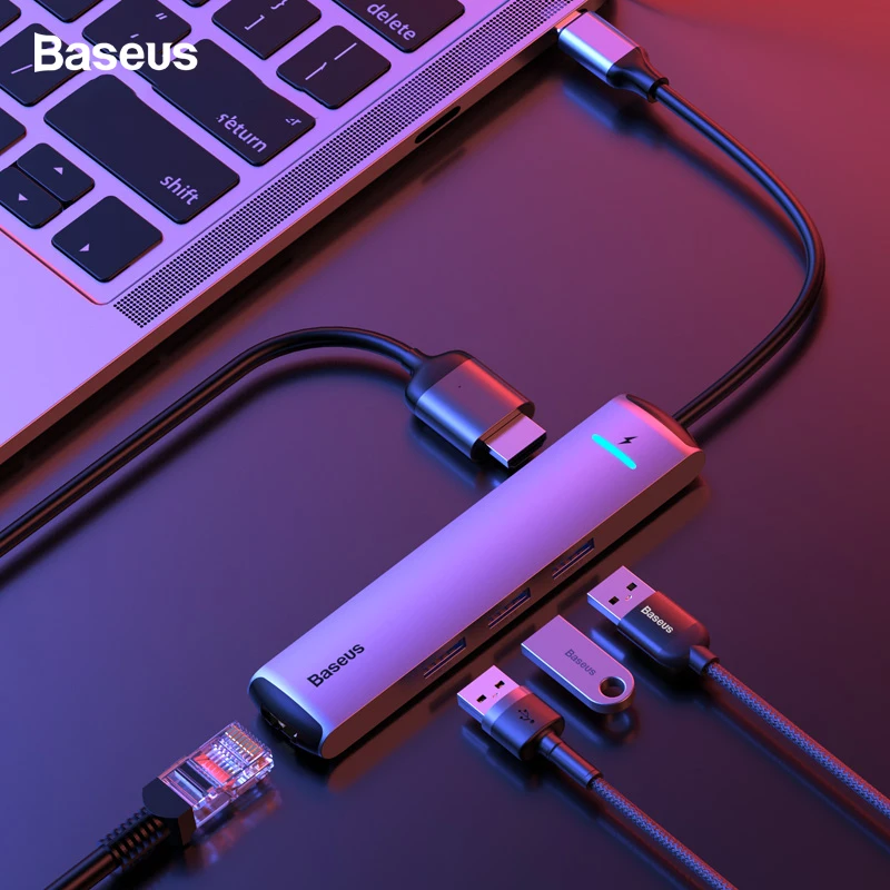Online Baseus USB C HUB Type C to HDMI RJ45 Ethernet Multi Ports USB 3.0 USB3.0 PD Power Adapter For MacBook Pro Air Dock USB C HUB HAB