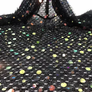 

black Sequined Net Lace African Sequins Lace Fabric For Indian Women Party Evening Dress Material French Guipure Mesh Laces