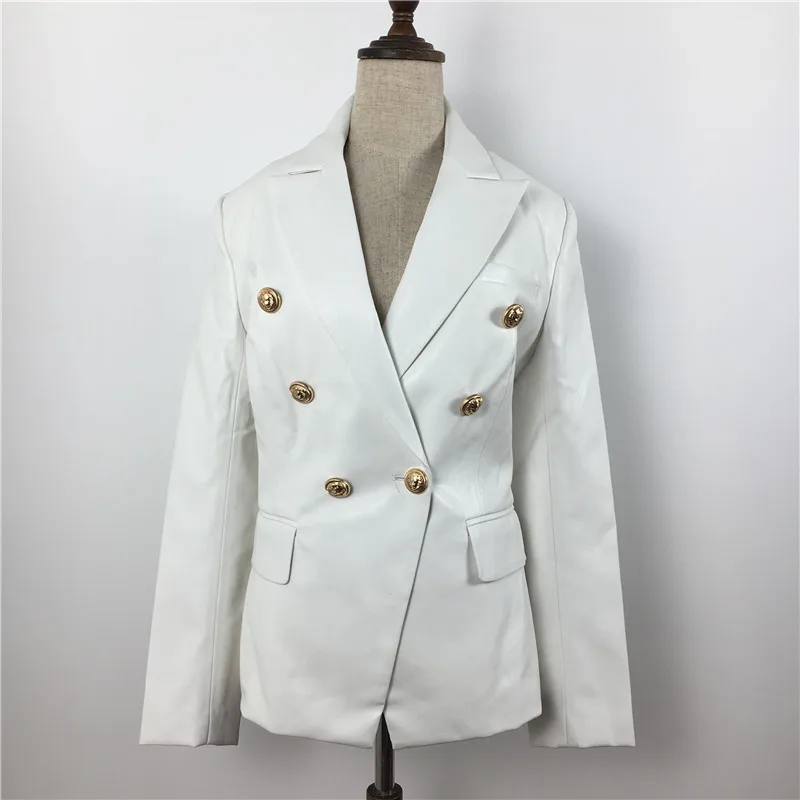 amazing  Plus Size 2018 Fall Winter Runway Women Coat Full Sleeve Lion Double Breasted High Quality Faux Lea